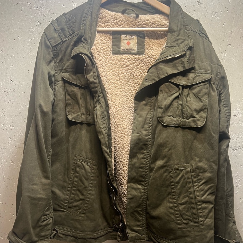 Ruff Hewn Olive Field Jacket with Sherpa Lining